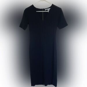 Diane Von Furstenburg Size 2 Black Short Sleeve Formal Midi Dress Zipper Back